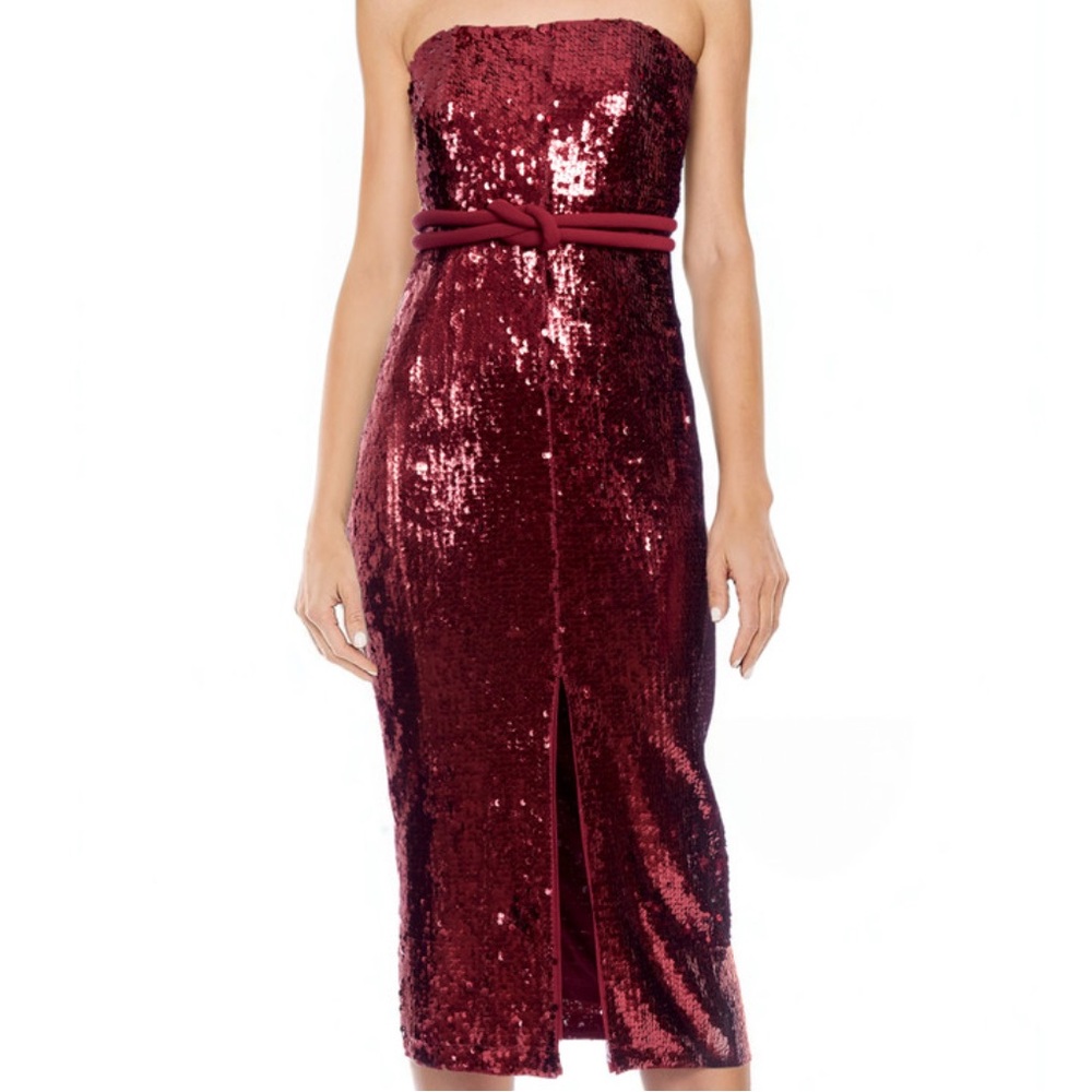 Badgley Mischka Strapless Burgundy Sequin Dress